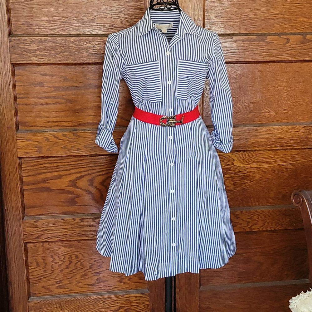 Michael Kors long Sleeve Button Up Striped Dress